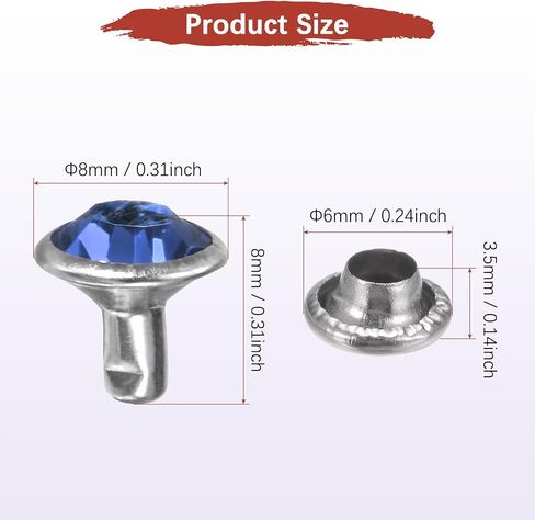 TIXIPEM Clear Rhinestone Rivets 6 mm/ 0.24 Inch [100pcs] - Crystal Rivets Use for Clothing & Performance & Arts, & Leather Craft DIY Making - [Light Blue] Studs for Clothing in Kuwait
