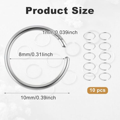 10pcs خاتم الأنف المزيف طوق ， ثقب أنف الفولاذ المقاوم للصدأ ， حلقة الحاجز المزيفة خواتم الشفاه غير المثقوبة للمجوهرات للنساء الرجال in Saudi Arabia