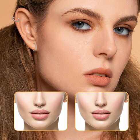 10pcs خاتم الأنف المزيف طوق ， ثقب أنف الفولاذ المقاوم للصدأ ， حلقة الحاجز المزيفة خواتم الشفاه غير المثقوبة للمجوهرات للنساء الرجال in Saudi Arabia