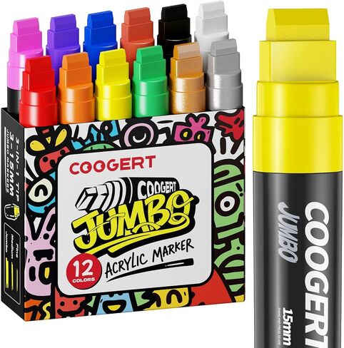 8 Vibrant Colors Jumbo Poster Markers, 15MM Thick Permanent Acrylic Graffiti Markers, Wide Tip Paint Marker for Canvas, Posters Board, Fabric, Window, Wood, Teachers,Banner painting supplies in Kuwait