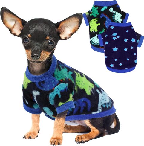 2 Pieces Dog Sweaters for Small Dogs Girl Fall Winter Fleece Dog Clothes Soft Warm Puppy Sweater Doggie Coat Pet Cloting for Chihuahua Yorkie Polka dots Leopard Print, XXS in Saudi Arabia
