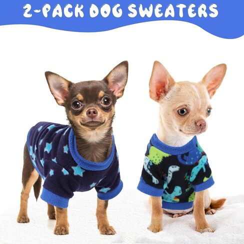 2 Pieces Dog Sweaters for Small Dogs Girl Fall Winter Fleece Dog Clothes Soft Warm Puppy Sweater Doggie Coat Pet Cloting for Chihuahua Yorkie Polka dots Leopard Print, XXS in Saudi Arabia
