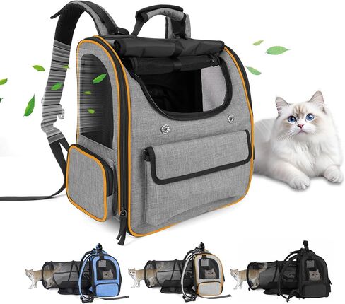 Cat Carrier Backpack for Large Cats Pet Backpack Carrier for Small Dogs, Expandable Cat Backpack Up to 15 Lbs, Foldable Cat Carrying Backpack for Travel Hiking (Black) in Kuwait