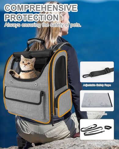 Cat Carrier Backpack for Large Cats Pet Backpack Carrier for Small Dogs, Expandable Cat Backpack Up to 15 Lbs, Foldable Cat Carrying Backpack for Travel Hiking (Black) in Kuwait