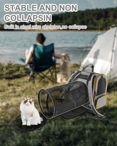 Cat Carrier Backpack for Large Cats Pet Backpack Carrier for Small Dogs, Expandable Cat Backpack Up to 15 Lbs, Foldable Cat Carrying Backpack for Travel Hiking (Black) in Kuwait