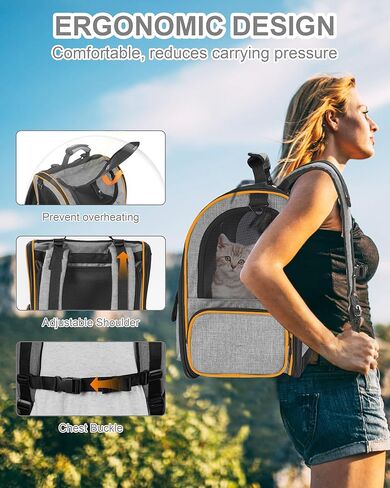 Cat Carrier Backpack for Large Cats Pet Backpack Carrier for Small Dogs, Expandable Cat Backpack Up to 15 Lbs, Foldable Cat Carrying Backpack for Travel Hiking (Black) in Kuwait