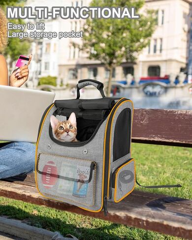 Cat Carrier Backpack for Large Cats Pet Backpack Carrier for Small Dogs, Expandable Cat Backpack Up to 15 Lbs, Foldable Cat Carrying Backpack for Travel Hiking (Black) in Kuwait