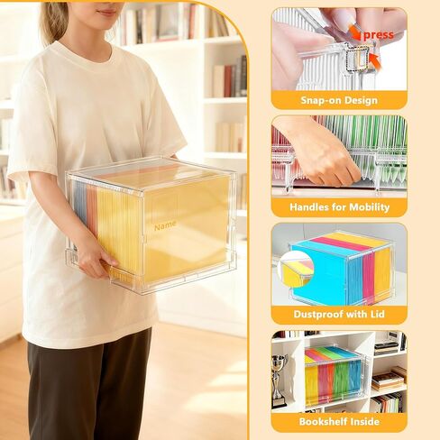 مربع منظم الملفات مع الغطاء ، منظم مجلد ملفات معلقة لتخزين المستندات مع شريحة بلاستيكية ، مربع ملفات ملفات الحرف لحجم الحروف للمكتب/المنزل/الديكور/（1Pack） in Kuwait