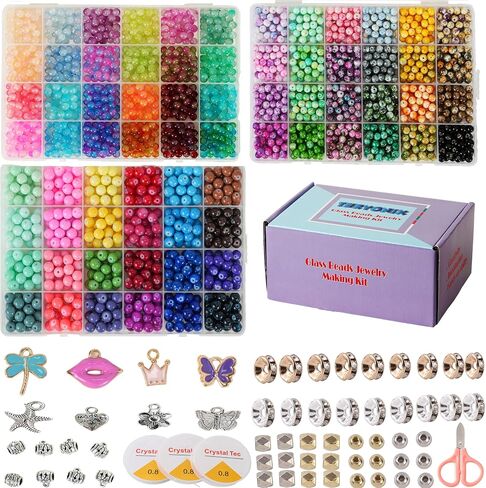 حبات الزجاج Thryonix ، 1300pcs 48 ألوانًا 8 ملم حبات مركبة لصناعة المجوهرات ، وخرز ، وتوريدات الحرف للهدايا والمشاريع DIY in Saudi Arabia