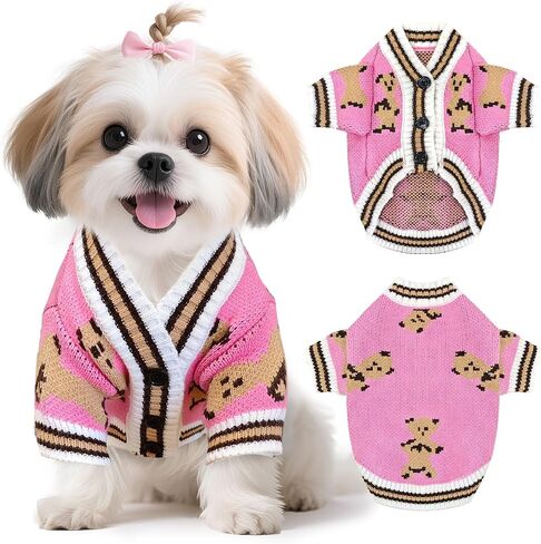 Small Dog Sweaters Cute Bear Knitted Dog Cardigans Clothes for Small Medium Dogs Soft Pet Puppy Cat Knitting Outfits Fall Winter Warm Boy Girl Dogs Knitwear Coat Apparel（Blue,X-Small） in Kuwait