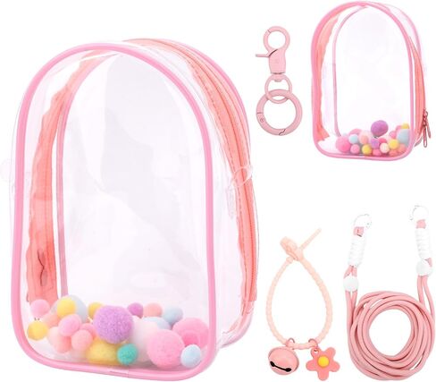 Clear Figure Display Case, Protective Case for Plush Doll Storage Bag Portable Crossbody PVC Hanging Doll Cover Pouch with Keychain for 15cm Dolls Accessories (Pink) in Saudi Arabia