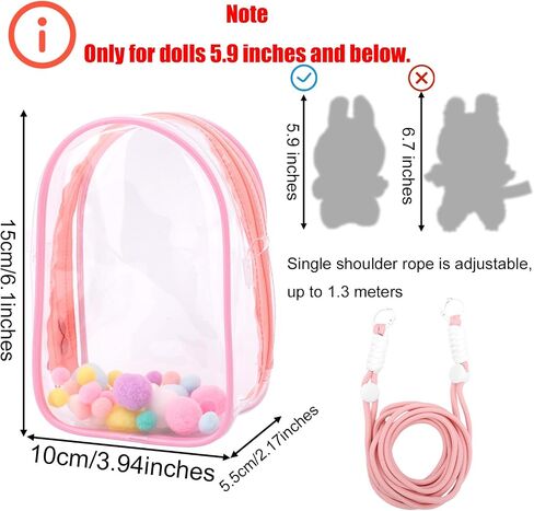 Clear Figure Display Case, Protective Case for Plush Doll Storage Bag Portable Crossbody PVC Hanging Doll Cover Pouch with Keychain for 15cm Dolls Accessories (Pink) in Saudi Arabia