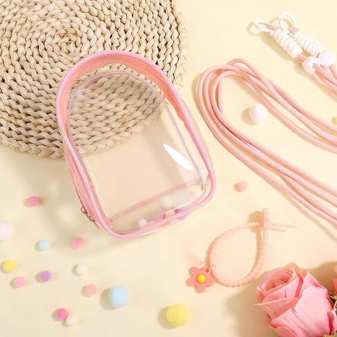 Clear Figure Display Case, Protective Case for Plush Doll Storage Bag Portable Crossbody PVC Hanging Doll Cover Pouch with Keychain for 15cm Dolls Accessories (Pink) in Saudi Arabia