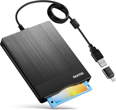 RAAYOO USB قارئ القرص المرن، 3.5 بوصة خارجي محمول 1.44 ميجا بايت FDD محرك الأقراص المرنة لنظام التشغيل Windows 7/8/2000/XP/Vista PC كمبيوتر محمول سطح المكتب الكمبيوتر المحمول - أسود in Kuwait