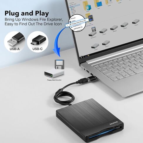 RAAYOO USB قارئ القرص المرن، 3.5 بوصة خارجي محمول 1.44 ميجا بايت FDD محرك الأقراص المرنة لنظام التشغيل Windows 7/8/2000/XP/Vista PC كمبيوتر محمول سطح المكتب الكمبيوتر المحمول - أسود in Kuwait