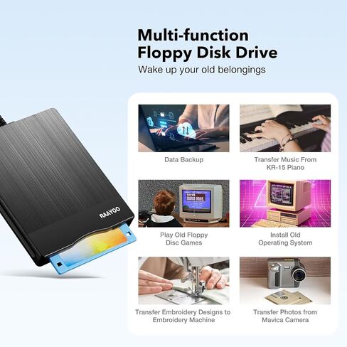 RAAYOO USB قارئ القرص المرن، 3.5 بوصة خارجي محمول 1.44 ميجا بايت FDD محرك الأقراص المرنة لنظام التشغيل Windows 7/8/2000/XP/Vista PC كمبيوتر محمول سطح المكتب الكمبيوتر المحمول - أسود in Kuwait