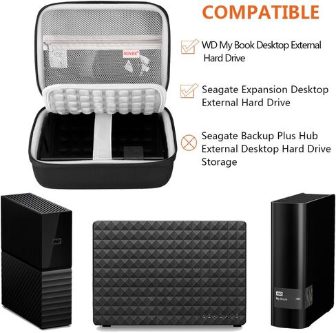 BOVKE Case for Western Digital Elements/My Book Desktop External Hard Drive | Seagate Expansion 6TB-28TB External Hard Drive Desktop HDD Shockproof Carrying Case Protective Storage Travel Bag, Black in Kuwait