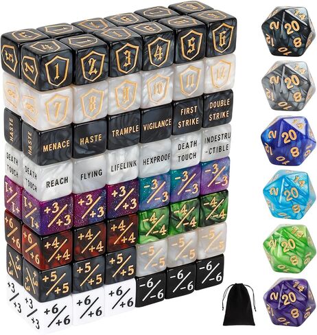 100 Pieces MTG Dice Counters Set Bulk Ability Keyword Tokens Shield Life Counters 6 Sided Dice for Magic The Gathering TCG Card Gaming Accessories (Dice Set (A)) in Saudi Arabia