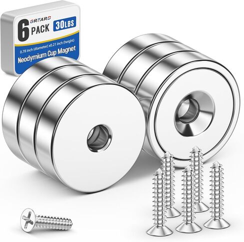 Grtard 8 Pack Neodymium Cup Magnets, 60LBS Holding Force Strong Rare Earth Magnets with Heavy Duty Countersunk Hole and Stainless Screws for Refrigerator, Tool Room, Science, Craft, Office and Garage in Saudi Arabia