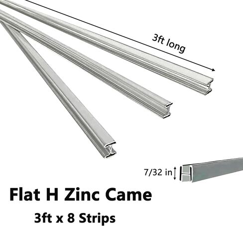7/32" H Zinc Came for Stained Glass Projects, 24ft H-Channel Zinc Came, Flat, 3ft x 8 Strips in Kuwait