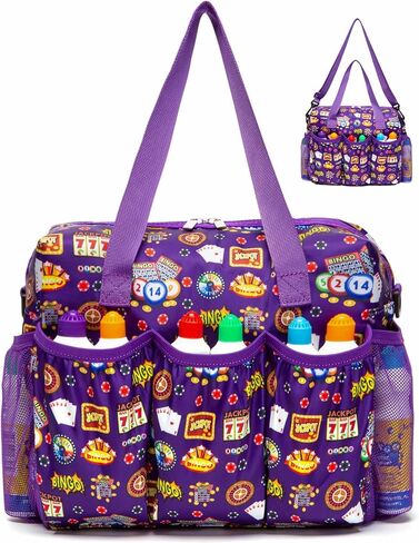 حقيبة Bingo مع جيوب ل Dabbers Dobbers Dotters - إكسسوارات لعبة الكازينو Bingo للبالغين وكبار السن - مضغوطة ، محمولة وأنيقة (أسود) in Kuwait