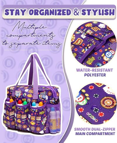 حقيبة Bingo مع جيوب ل Dabbers Dobbers Dotters - إكسسوارات لعبة الكازينو Bingo للبالغين وكبار السن - مضغوطة ، محمولة وأنيقة (أسود) in Kuwait