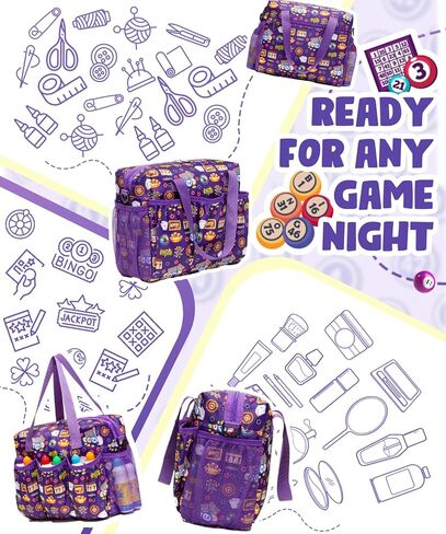 حقيبة Bingo مع جيوب ل Dabbers Dobbers Dotters - إكسسوارات لعبة الكازينو Bingo للبالغين وكبار السن - مضغوطة ، محمولة وأنيقة (أسود) in Kuwait