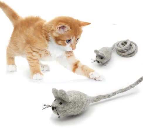 Glaciart One Felt Mouse Cat Toy – Soft Fuzzy Enrichment 100% Natural Wool - Interactive Catnip Play Cat Toy Set - Safe for Pets, Non-AZO Colored Dyes - 100" Long in Saudi Arabia