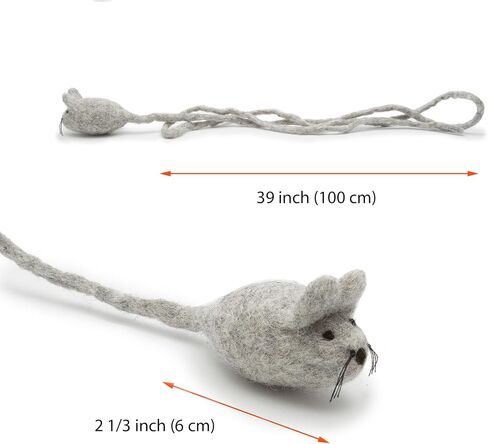 Glaciart One Felt Mouse Cat Toy – Soft Fuzzy Enrichment 100% Natural Wool - Interactive Catnip Play Cat Toy Set - Safe for Pets, Non-AZO Colored Dyes - 100" Long in Saudi Arabia