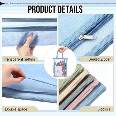 Marspark 20 Pack Mesh Mesh Zipper Bags ، أكياس شبكة نايلون مزدوجة الطبقة مع مقبض التخزين والتنظيم A4 & A5 Zipper Pouches for Board Board Game Travel ، 5 Colors in Kuwait