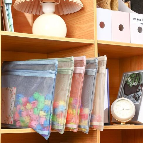 Marspark 20 Pack Mesh Mesh Zipper Bags ، أكياس شبكة نايلون مزدوجة الطبقة مع مقبض التخزين والتنظيم A4 & A5 Zipper Pouches for Board Board Game Travel ، 5 Colors in Kuwait