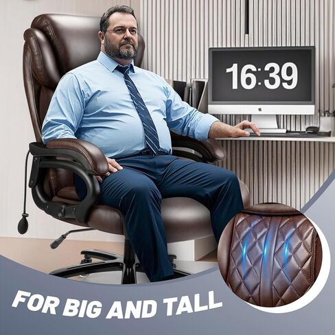 كرسي المكتب الكبير والطويل 800 رطل- كرسي كمبيوتر تنفيذي عالي الظهر للأشخاص الثقيلين الذين لديهم دعم القطني القابل للتعديل وعجلات هادئة- كرسي مكتب كبير للمكتب المنزلي (الأسود) in Kuwait