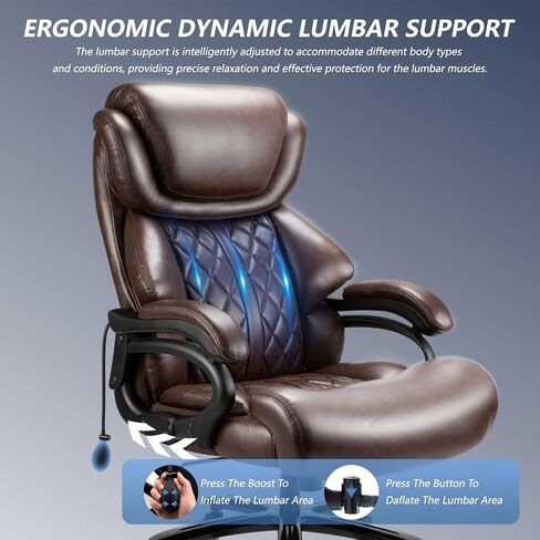 كرسي المكتب الكبير والطويل 800 رطل- كرسي كمبيوتر تنفيذي عالي الظهر للأشخاص الثقيلين الذين لديهم دعم القطني القابل للتعديل وعجلات هادئة- كرسي مكتب كبير للمكتب المنزلي (الأسود) in Kuwait