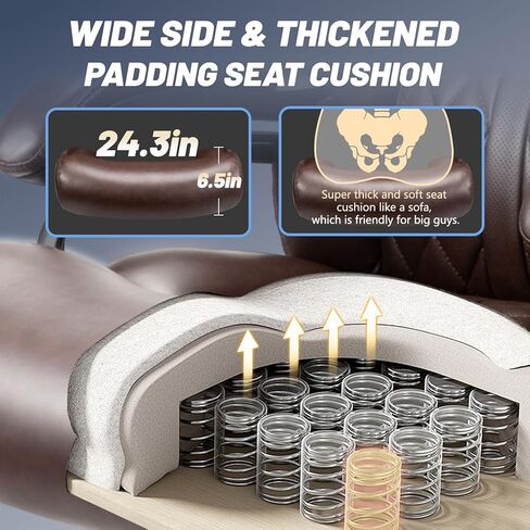 كرسي المكتب الكبير والطويل 800 رطل- كرسي كمبيوتر تنفيذي عالي الظهر للأشخاص الثقيلين الذين لديهم دعم القطني القابل للتعديل وعجلات هادئة- كرسي مكتب كبير للمكتب المنزلي (الأسود) in Kuwait