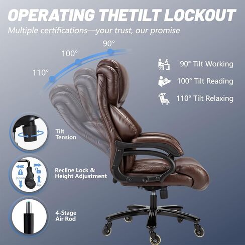 كرسي المكتب الكبير والطويل 800 رطل- كرسي كمبيوتر تنفيذي عالي الظهر للأشخاص الثقيلين الذين لديهم دعم القطني القابل للتعديل وعجلات هادئة- كرسي مكتب كبير للمكتب المنزلي (الأسود) in Kuwait