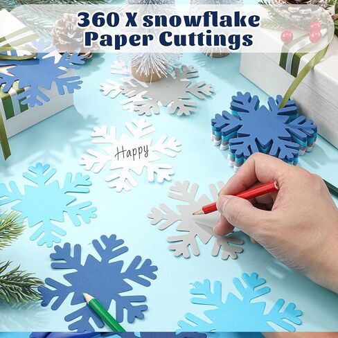 Kisston 360 Pcs Snowflake Cutouts Paper 3.9 Inch Winter Snowflake Shape Die Cuts Paper for DIY Projects Craft Classroom Bulletin Board Decor(White, Blue, Dark Blue,Classic Style) in Saudi Arabia