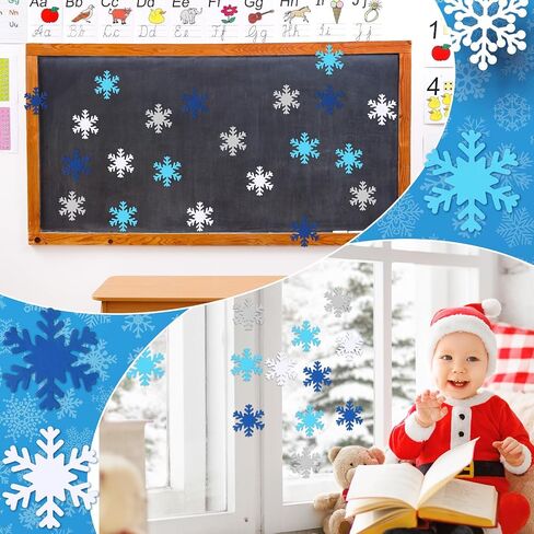 Kisston 360 Pcs Snowflake Cutouts Paper 3.9 Inch Winter Snowflake Shape Die Cuts Paper for DIY Projects Craft Classroom Bulletin Board Decor(White, Blue, Dark Blue,Classic Style) in Saudi Arabia