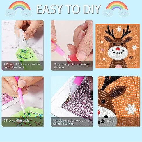 TIGDTIU 4 حزمة مجموعات الطلاء الماس للأطفال المبتدئين - DIY 5D مجموعات فن الماس الكامل الماس لعيد الميلاد ، حيوانات لطيفة مستديرة من الكريستال حجر الراين الأحجار الكريمة الزخرفة الجدار المنزل ديكور 5.9 × 5.9 بوصات in Kuwait
