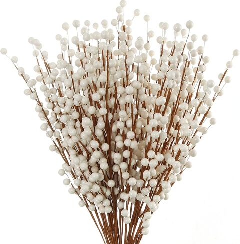 17" Pearl White Berry Stem Picks 12 Pack Decorative Sprays for Wedding,Christmas Tree Decor, Arrangements, DIY Crafts, 35 Berries on Each Stem, Pack of 24 in Kuwait