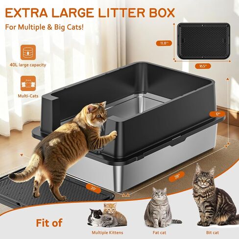 مربع فضلات من الفولاذ المقاوم للصدأ-28 بوصة كبيرة XXXL CAT STRETER BOX مع جوانب عالية ، غير مكافحة ومضاد للقطط الكبيرة/القطط المتعددة ، تشمل مغرفة معدنية شاقة ، رمادية in Saudi Arabia