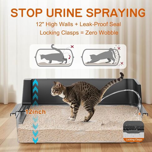 مربع فضلات من الفولاذ المقاوم للصدأ-28 بوصة كبيرة XXXL CAT STRETER BOX مع جوانب عالية ، غير مكافحة ومضاد للقطط الكبيرة/القطط المتعددة ، تشمل مغرفة معدنية شاقة ، رمادية in Saudi Arabia