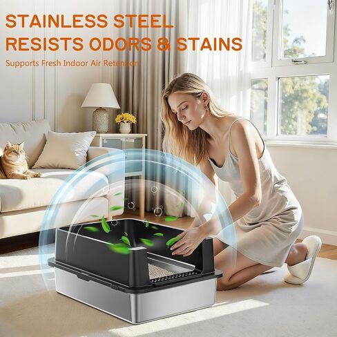 مربع فضلات من الفولاذ المقاوم للصدأ-28 بوصة كبيرة XXXL CAT STRETER BOX مع جوانب عالية ، غير مكافحة ومضاد للقطط الكبيرة/القطط المتعددة ، تشمل مغرفة معدنية شاقة ، رمادية in Saudi Arabia