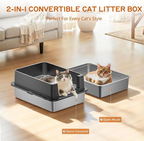 مربع فضلات من الفولاذ المقاوم للصدأ-28 بوصة كبيرة XXXL CAT STRETER BOX مع جوانب عالية ، غير مكافحة ومضاد للقطط الكبيرة/القطط المتعددة ، تشمل مغرفة معدنية شاقة ، رمادية in Saudi Arabia