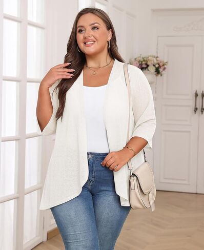 Tianzhu نساء الصيف بالإضافة إلى حجم كارديجان 3/4 الأكمام السترة متماسكة تغطية خفيفة الوزن تغطية XL-4XL in Kuwait