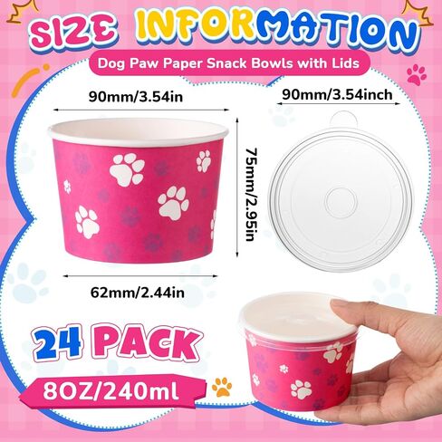 24 PCS 8 OZ PAW PRINT CUPS ICE CUPS BRAKS مع LIDS CUPS للكلاب التي يمكن التخلص منها أوعية الكلاب للآيس كريم الحلوى الخفيفة شرب اللوازم حفلات عيد ميلاد الطفل (الأزرق والبرتقالي) in Saudi Arabia