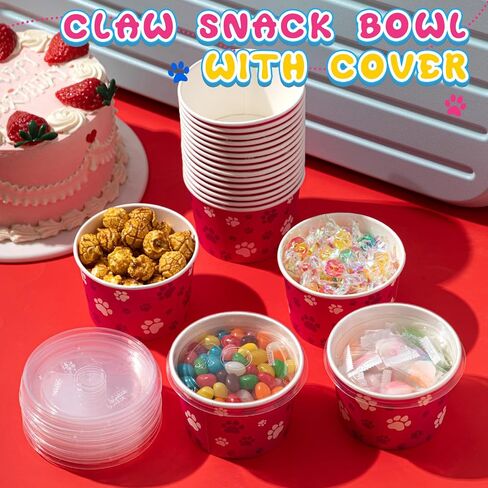 24 PCS 8 OZ PAW PRINT CUPS ICE CUPS BRAKS مع LIDS CUPS للكلاب التي يمكن التخلص منها أوعية الكلاب للآيس كريم الحلوى الخفيفة شرب اللوازم حفلات عيد ميلاد الطفل (الأزرق والبرتقالي) in Saudi Arabia