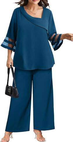 Aovde plus size pant بدلات 2 قطعة من السراويل الأنيقة الأنيقة الشبك in Kuwait