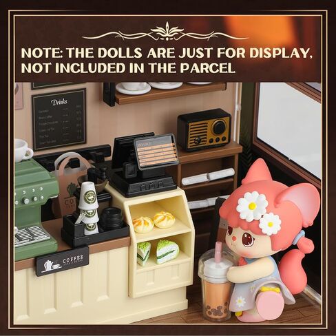 Coffee Shop Tiny House with LED Light Make It Miniature, DIY Miniature House Kit for Adults, Teens, and Beginners, Mini Dollhouse Kit with Home Decor Furniture, Gift for Friends and Hobbies in Kuwait