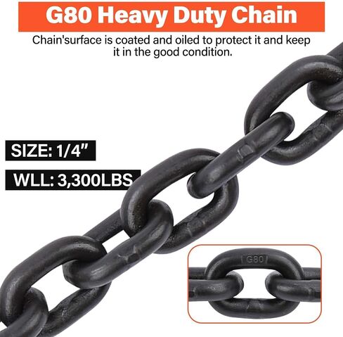 2 حزمة G80 سلسلة الموثق سلسلة 1/4 بوصة × 10 أقدام مع خطافات G80 Clevis Grab ، و 3300 رطل سلسلة أمان مقطورة العمل ، وسلاسل السحب من الدرجة 80 مع خطاف لسحب ، رابط راتشيت ، in Kuwait