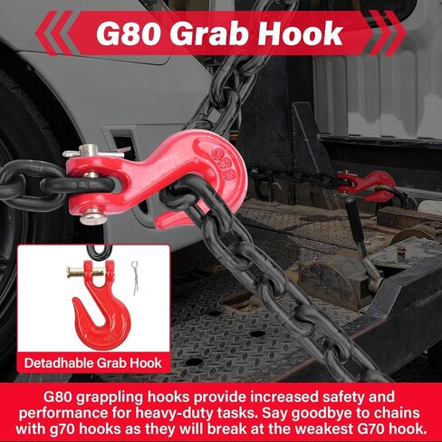 2 حزمة G80 سلسلة الموثق سلسلة 1/4 بوصة × 10 أقدام مع خطافات G80 Clevis Grab ، و 3300 رطل سلسلة أمان مقطورة العمل ، وسلاسل السحب من الدرجة 80 مع خطاف لسحب ، رابط راتشيت ، in Kuwait